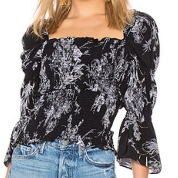 Cinq A Sept Adalaide i100% Silk Smocked Top Blouse Small Navy Ivory - Picture 1 of 13